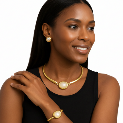 Elegant Gold & Moonstone-Inspired Jewelry Set