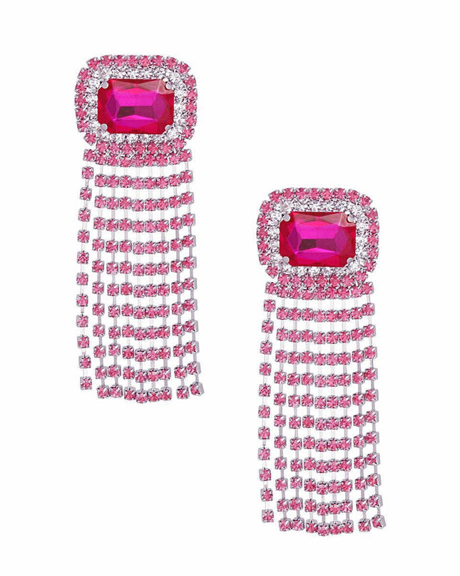 Fringe Fuchsia Radiant Cut Crystal Earrings Women