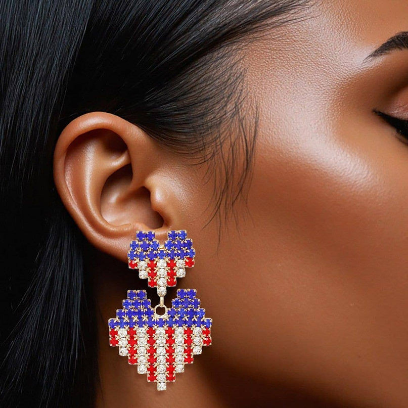 Dangle All American Glam Heart Gold Earrings