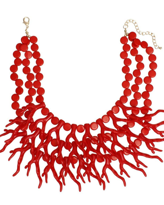 Bib Red Coral Coastal Chic Bead Necklace for Women