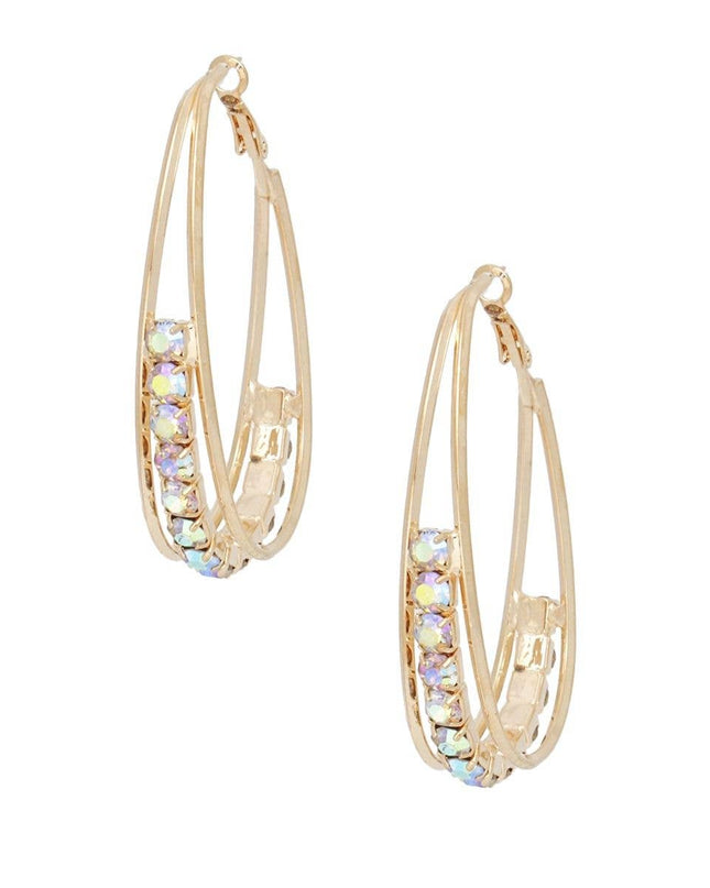 Hoops Oval Gold Split Aurbo Rhinestone Earrings