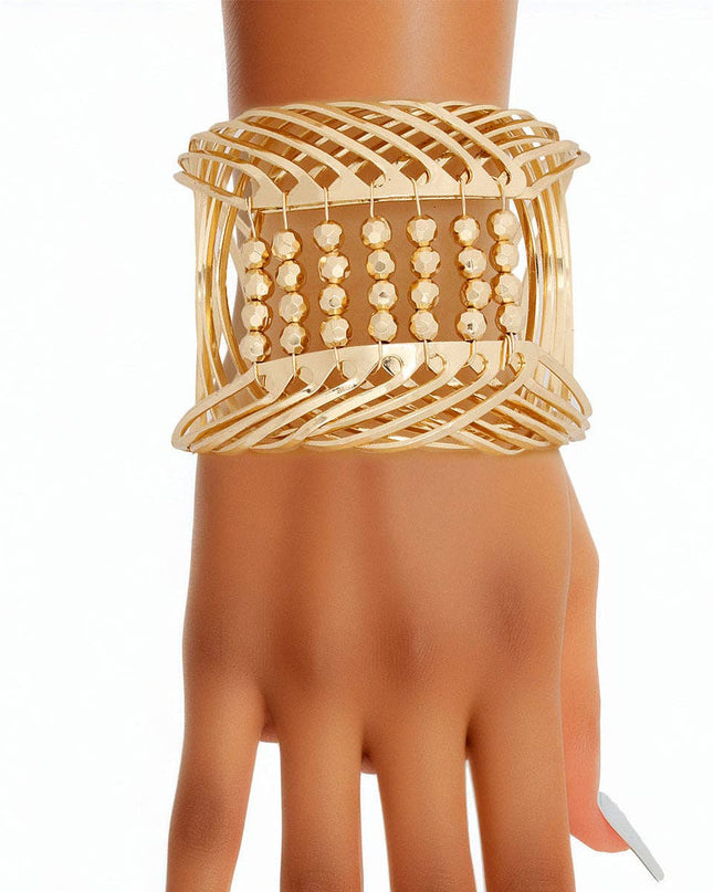 Bracelet Gold Beaded Metal Cuff for Women