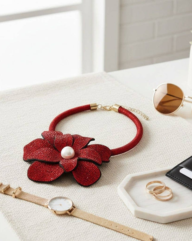 Brilliant Red Blooming Flower Choker Necklace