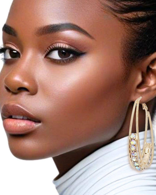 Hoops Oval Gold Split Aurbo Rhinestone Earrings