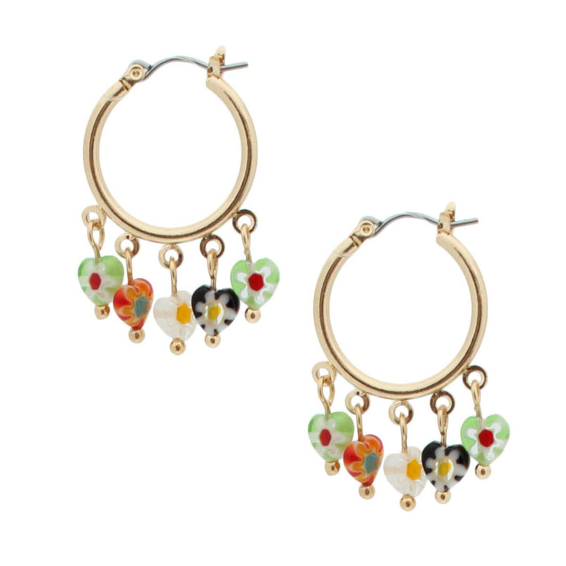 Gold Heart-Shaped Bead Hoop Earrings for Women