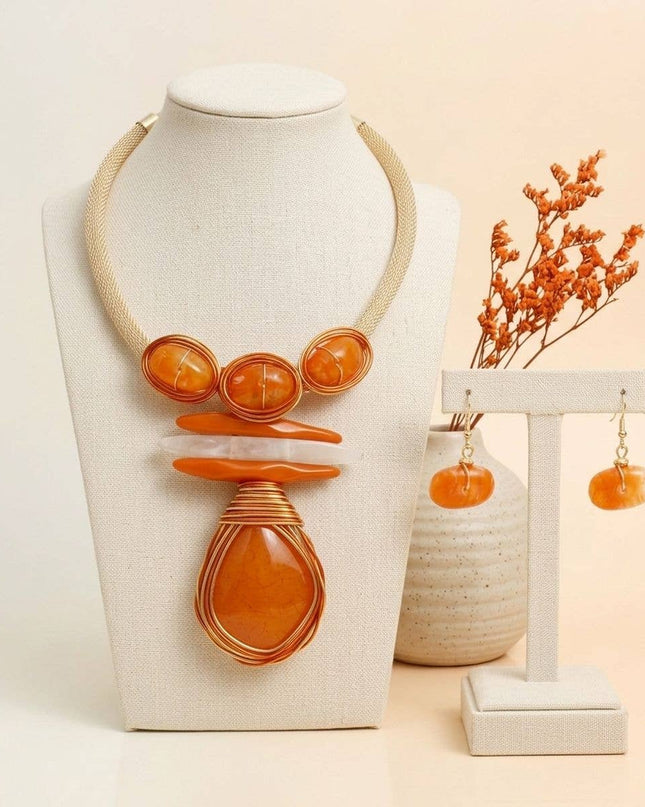 Bold Orange Teardrop Pendant Handmade Necklace