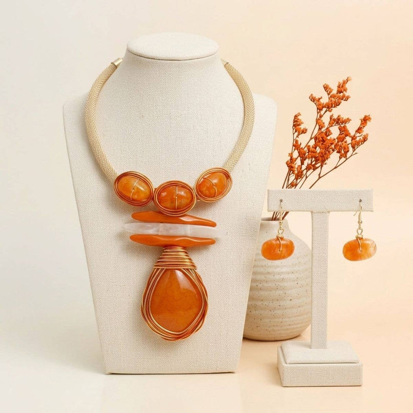 Bold Orange Teardrop Pendant Handmade Necklace