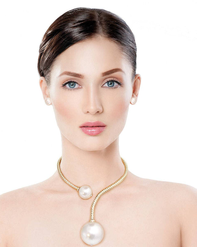 Gold Twisted Choker Pearl Necklace