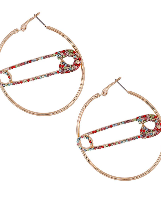 Multi Color Stone Safety Pin Hoops