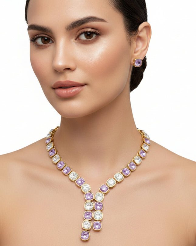 Maribel Amethyst Zirconia Jewelry Set – Gold Finish