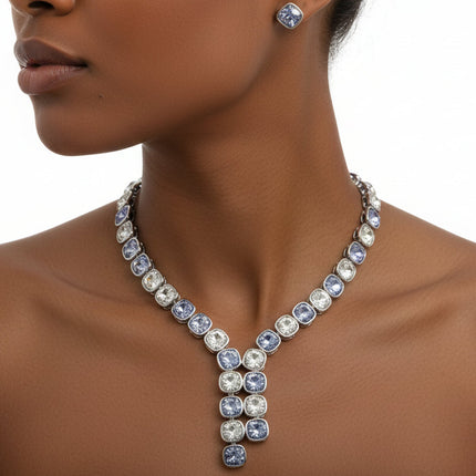 Aureline Blue and Clear Zirconia Jewelry Set – Silver Finish