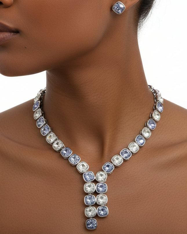 Aureline Blue and Clear Zirconia Jewelry Set – Silver Finish