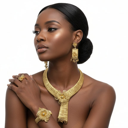 Golden Orchid Wire-Work Jewelry Set