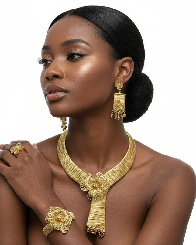 Golden Orchid Wire-Work Jewelry Set