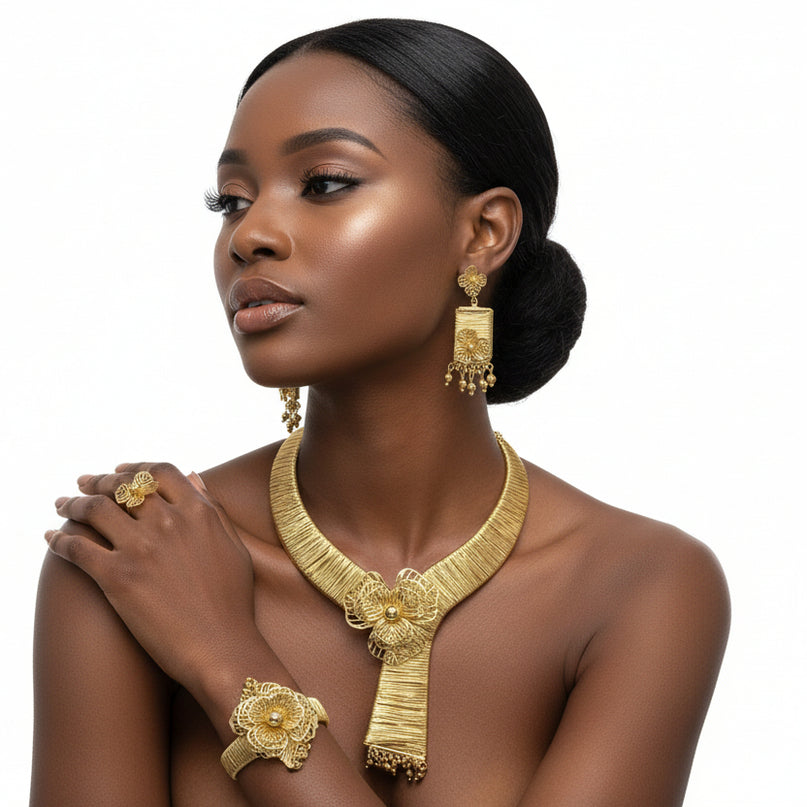 Golden Orchid Wire-Work Jewelry Set