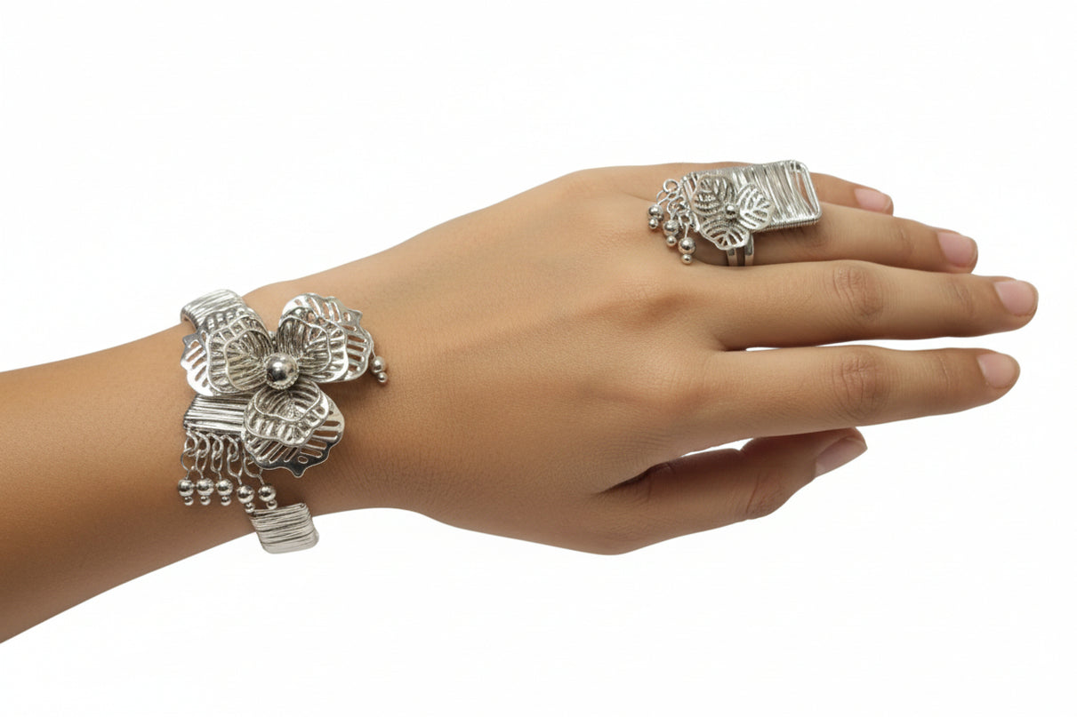 Silver Orchid Wire-Work Jewelry Set