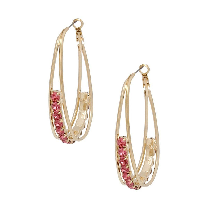 Hoops Oval Gold Split Fuschia Rhinestone Earrings