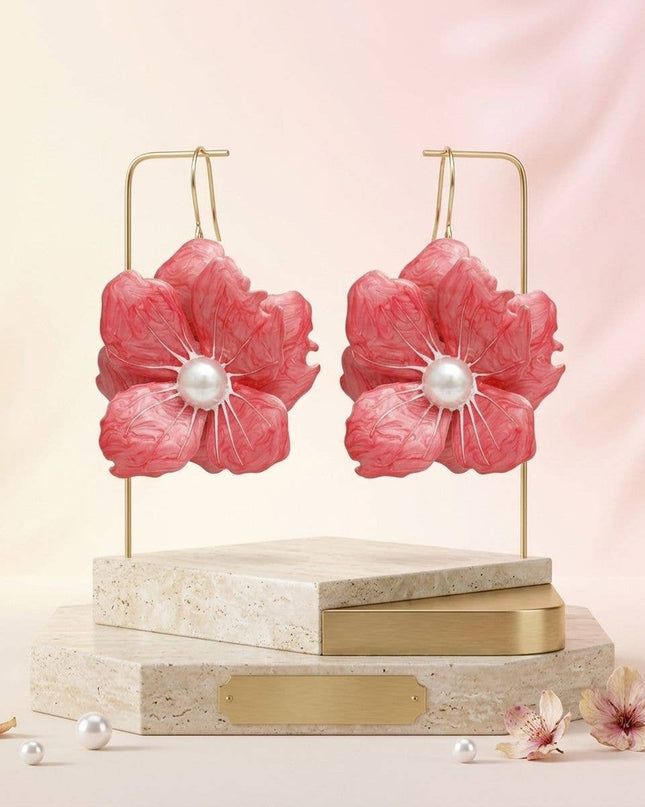 Pink Oversized Stud Painted Petal Flower Earrings