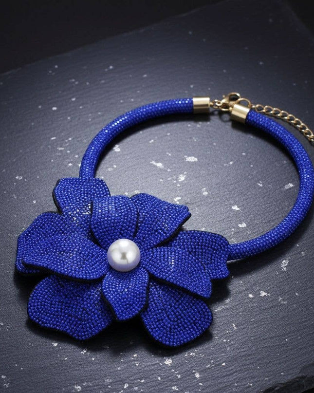 Brilliant Blue Blooming Flower Choker Necklace