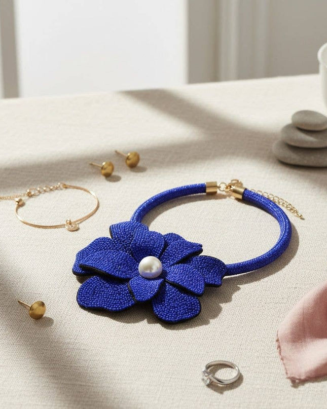Brilliant Blue Blooming Flower Choker Necklace