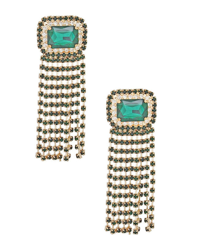 Fringe Emerald Radiant Cut Crystal Earrings Women