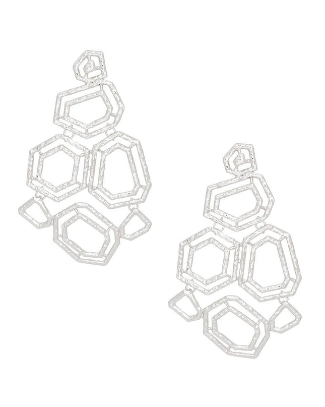 Dangle Large Silver Geometric Structured Earrings