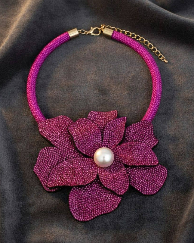 Brilliant Fuchsia Blooming Flower Choker Necklace
