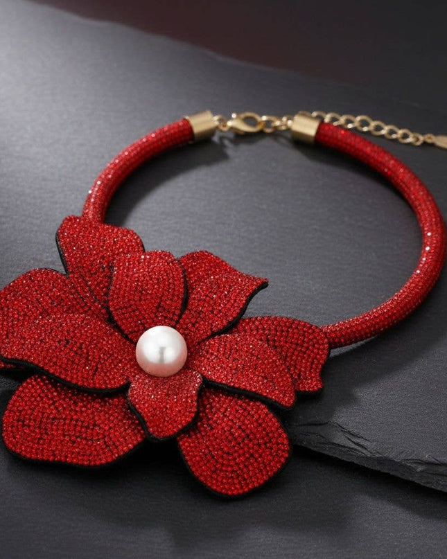 Brilliant Red Blooming Flower Choker Necklace