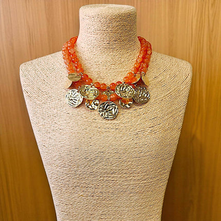 Gold Coin Medallion Necklace | Carnelian | Bead | Fall Boho