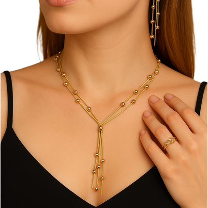 Elegant Tri-Tone Beaded Jewelry Set