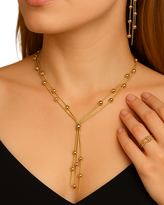 Elegant Tri-Tone Beaded Jewelry Set