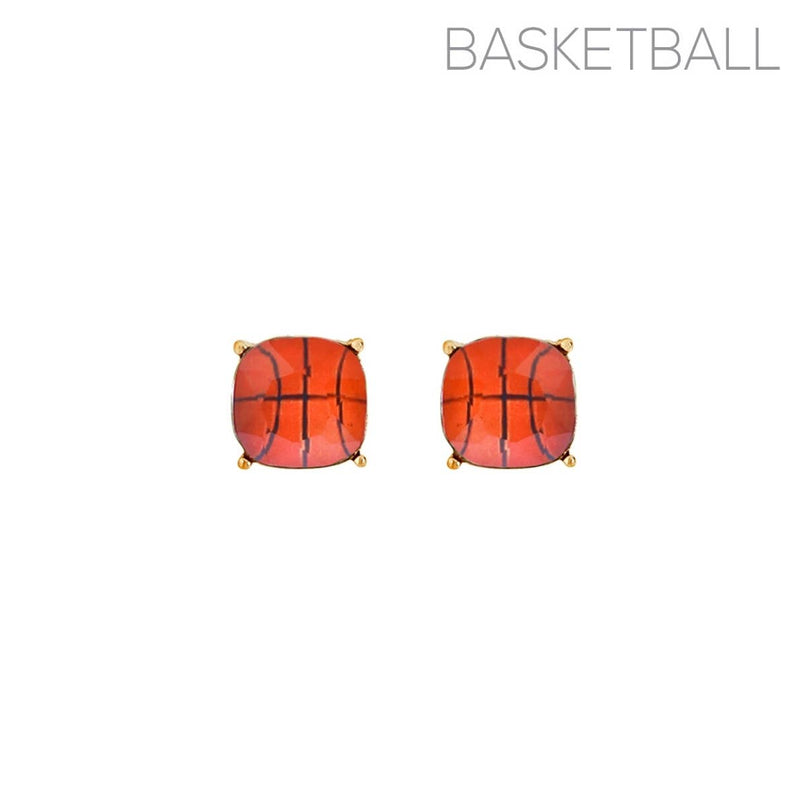 Gold Basketball Cushion Cut Stud Earrings for Women