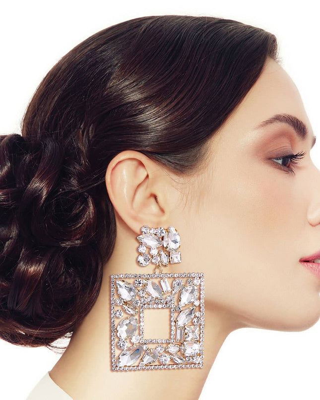 Elegant Gold Crystal Square Earrings