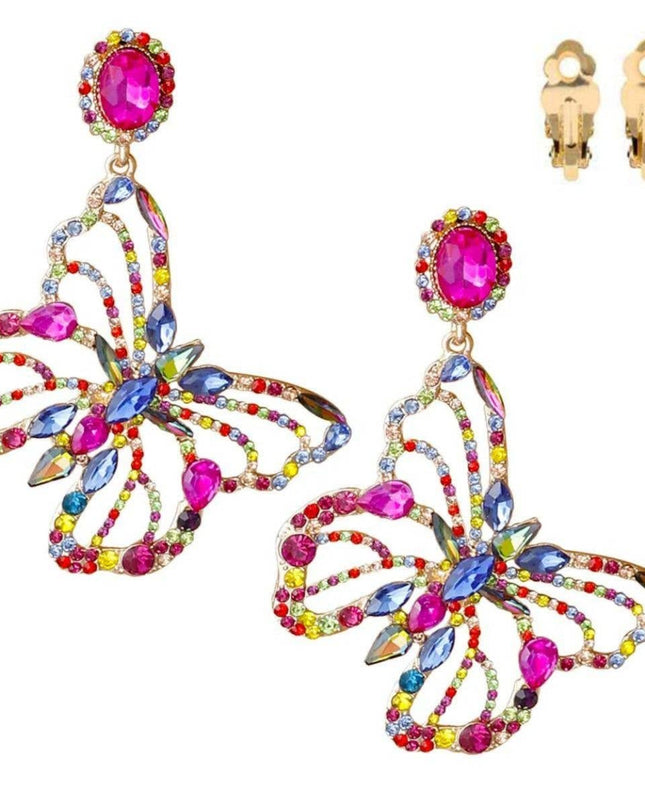 XLarge Multi Stone Butterfly Clip-On Earrings