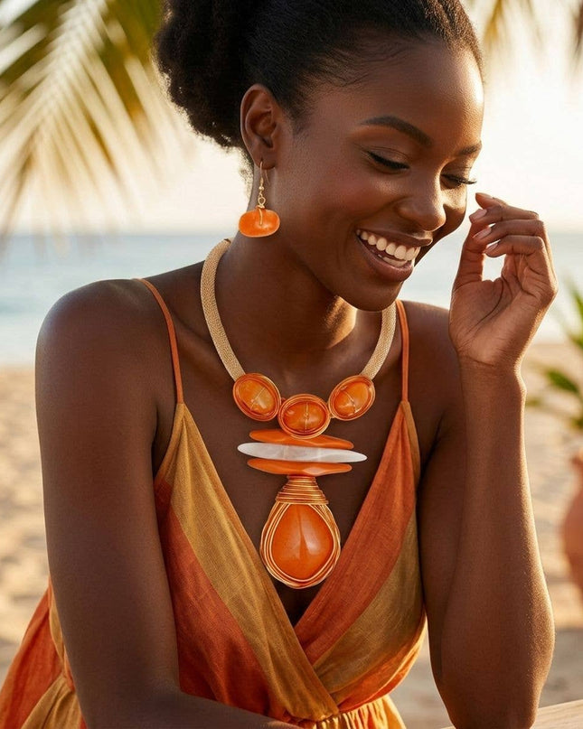 Bold Orange Teardrop Pendant Handmade Necklace