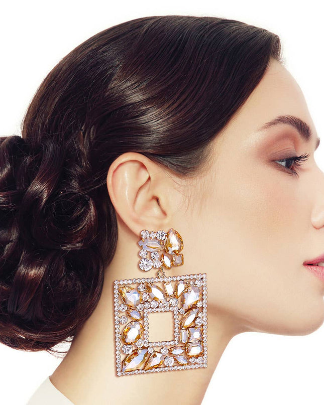 Elegant Topaz Crystal Square Earrings