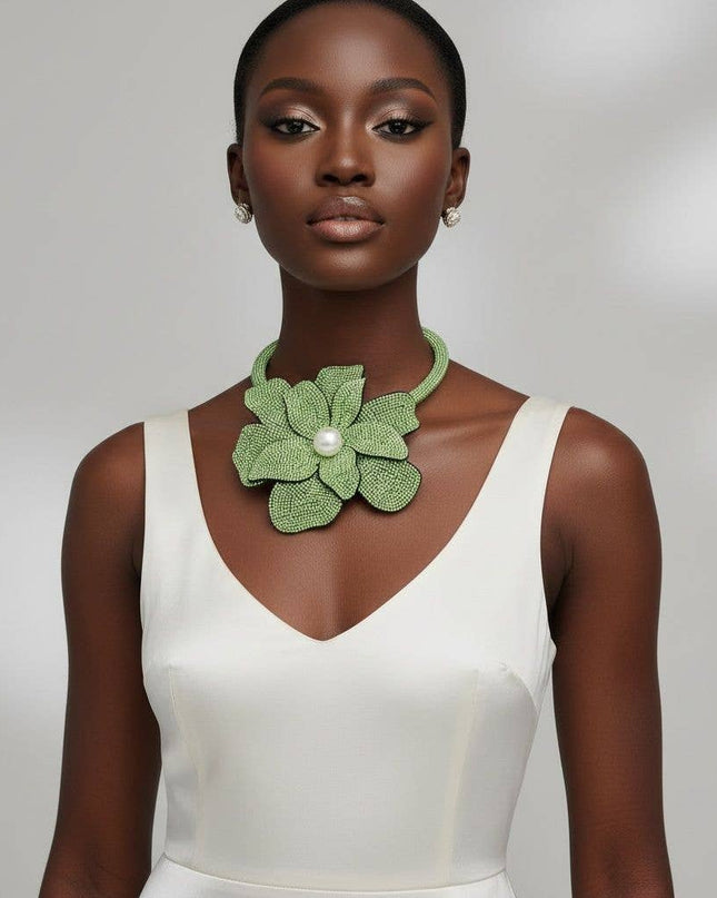 Brilliant Green Blooming Flower Choker Necklace