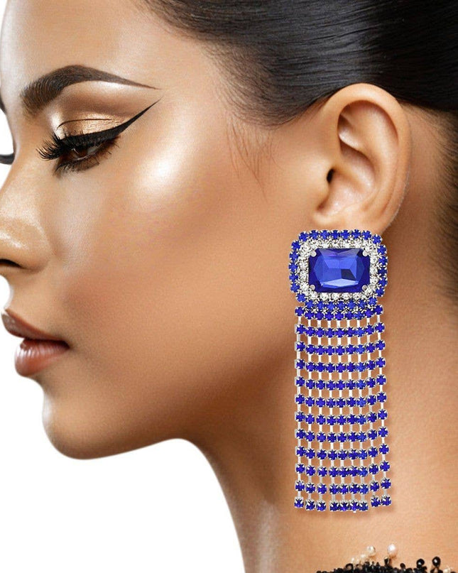 Fringe Royal Blue Radiant Cut Crystal Earrings