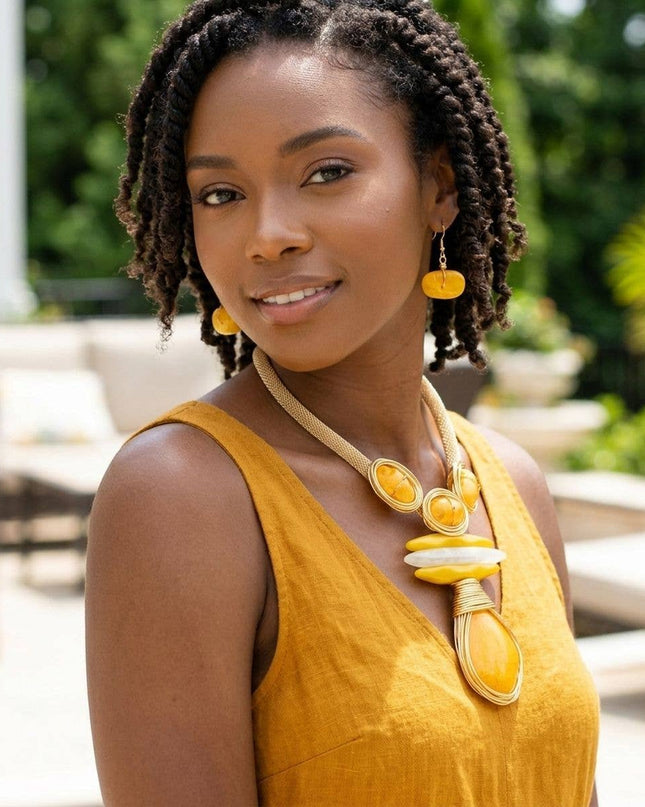 Mustard Yellow Teardrop Pendant Handmade Necklace