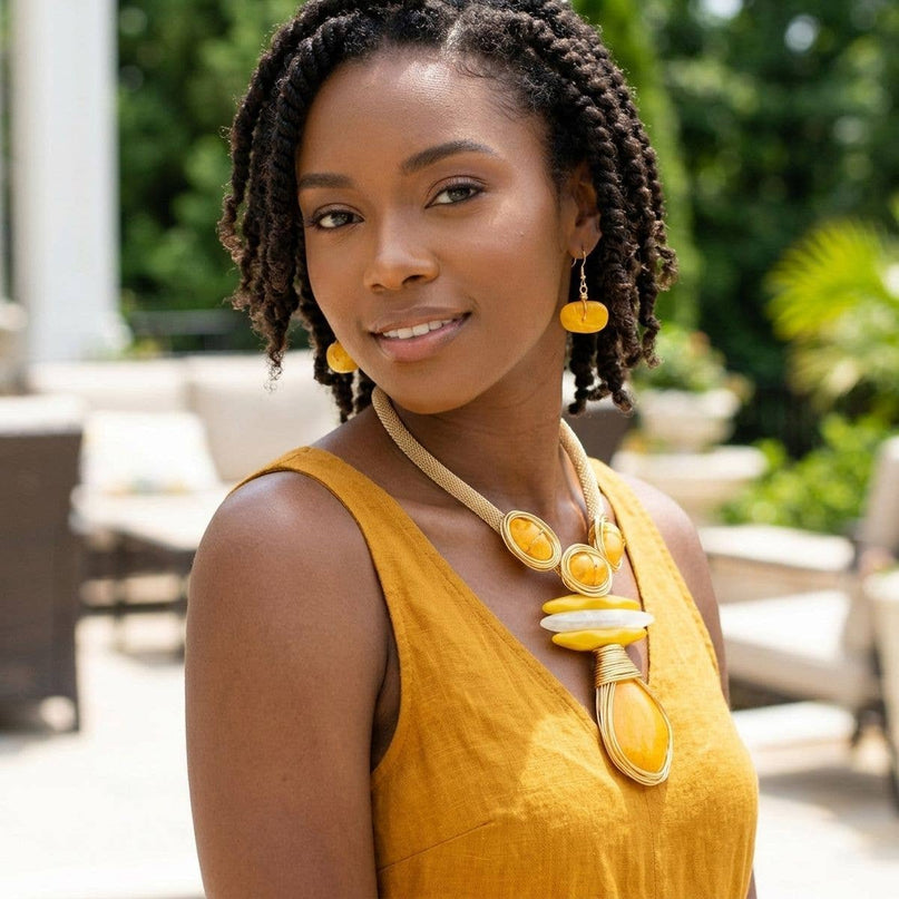 Mustard Yellow Teardrop Pendant Handmade Necklace