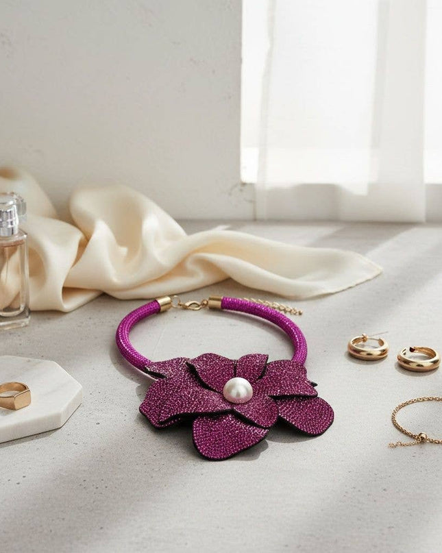 Brilliant Fuchsia Blooming Flower Choker Necklace