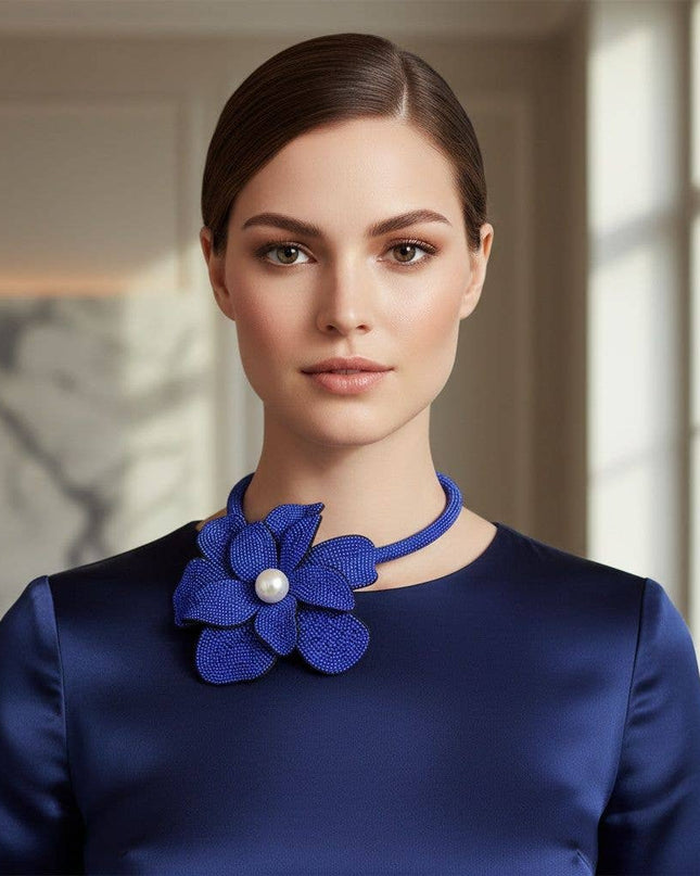 Brilliant Blue Blooming Flower Choker Necklace