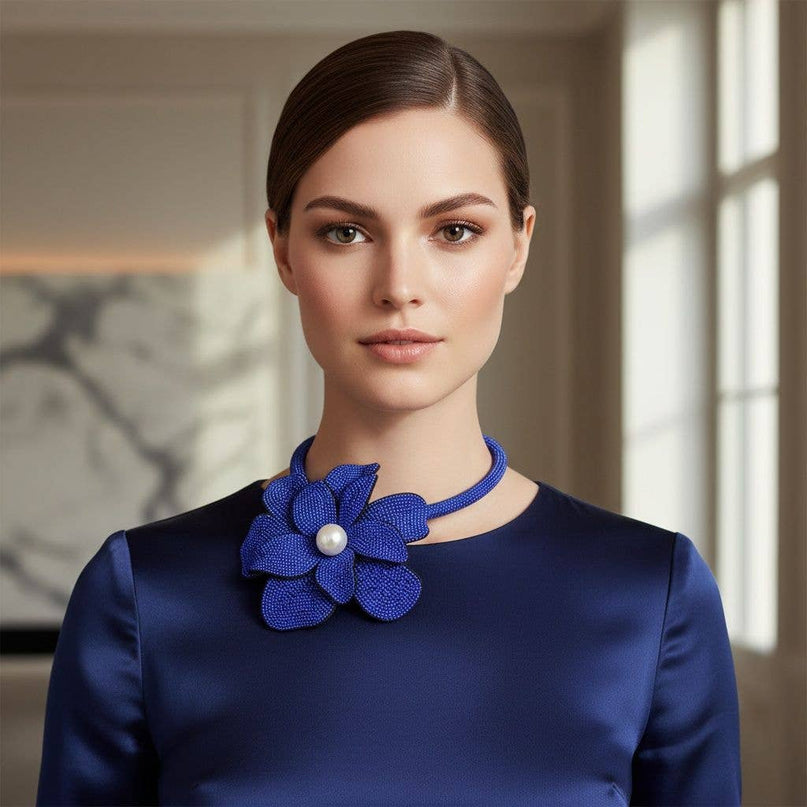 Brilliant Blue Blooming Flower Choker Necklace