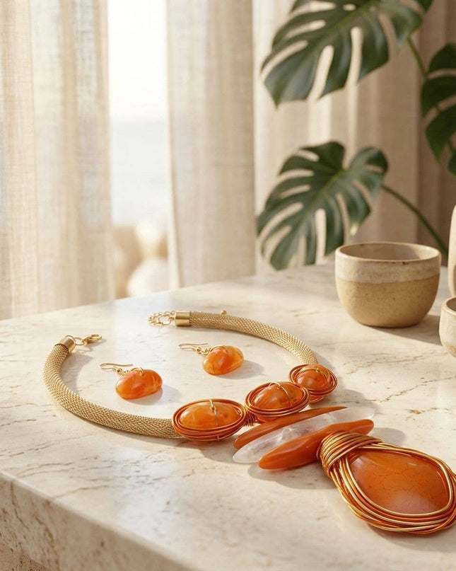 Bold Orange Teardrop Pendant Handmade Necklace
