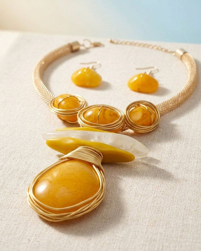 Mustard Yellow Teardrop Pendant Handmade Necklace