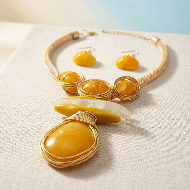 Mustard Yellow Teardrop Pendant Handmade Necklace