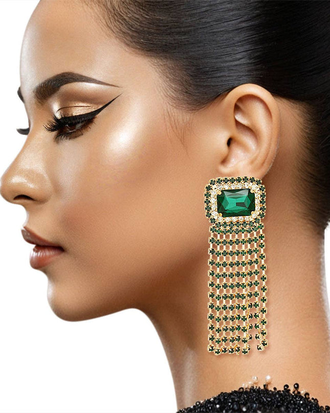 Fringe Emerald Radiant Cut Crystal Earrings Women