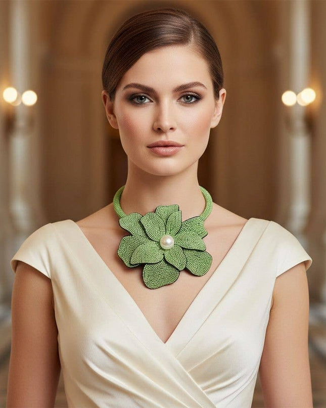 Brilliant Green Blooming Flower Choker Necklace