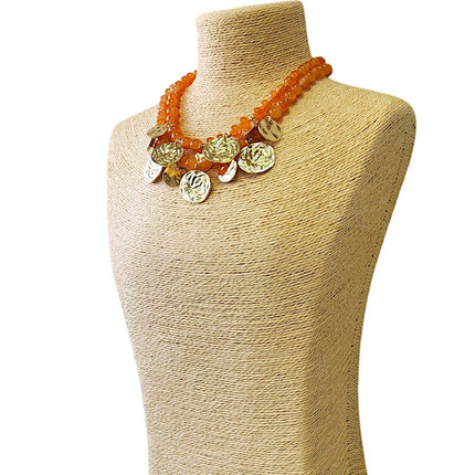 Gold Coin Medallion Necklace | Carnelian | Bead | Fall Boho