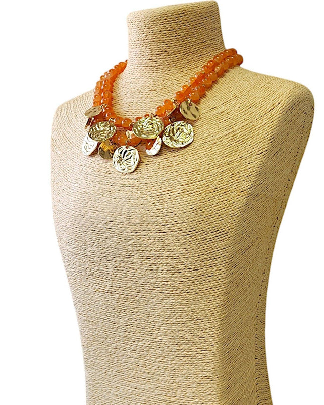 Gold Coin Medallion Necklace | Carnelian | Bead | Fall Boho